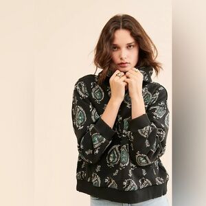 New Free People Found Monogram Printed Hoodie Hooded Sweatshirt sz XS